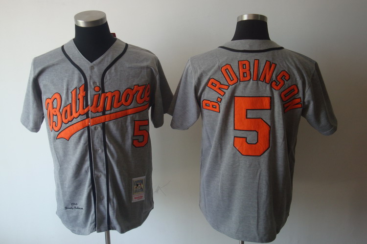 Mitchell and Ness Orioles #5 Brooks Robinson Grey Stitched ...